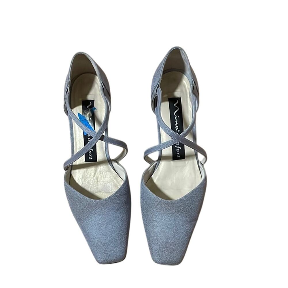 Nina comfort Gray blue T-Strap Heels with Square Toe 7m